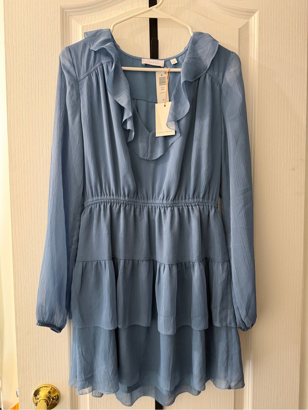 Aritzia Little Moon Dusty Blue Ruffle Tiered Dress